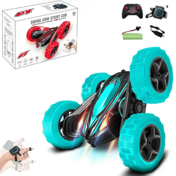 Remote Control Flip Car With Hand Watch Control 2 in 1 – Rechargeable With Lights & Music - Toys For